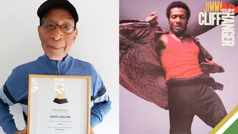 Ansel Collins poses with his Grammy Certificate for Jimmy Cliff's 1986 "Cliff Hanger" album