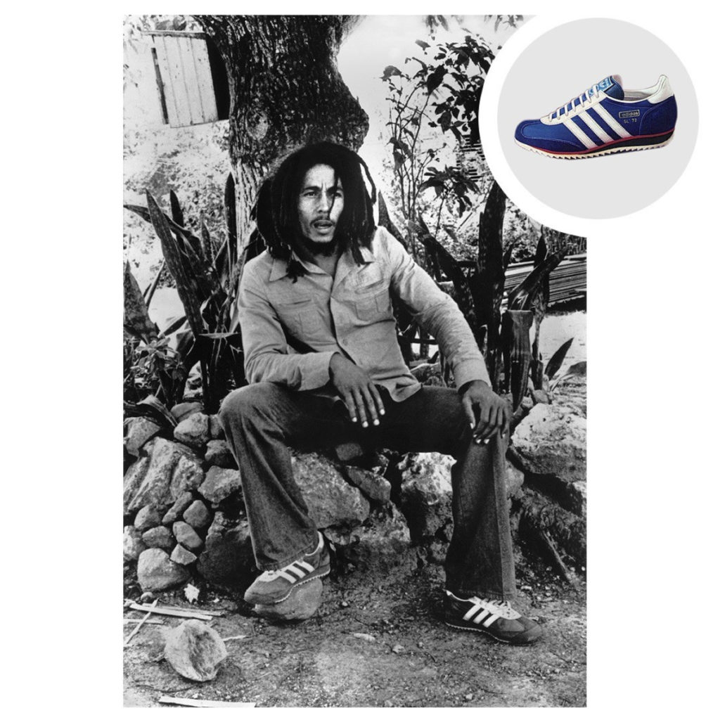 Bob Marley wearing the classic Adidas SL72