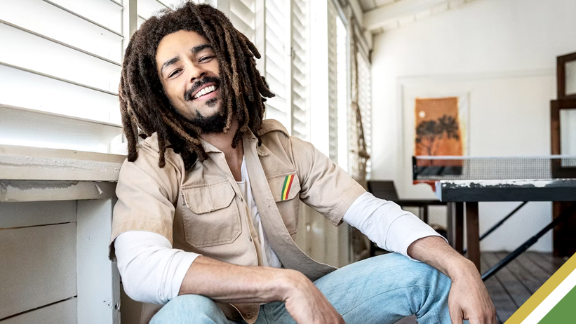 Actor Kingsley Ben-Adir portraying Bob Marley
