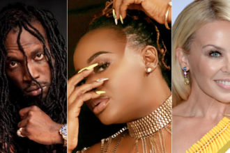 (L-R) Mavado, Stacious, Kylie Minogue