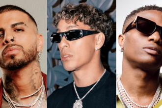 (L-R) Rauw Alejandro, Rvssian, Wizkid